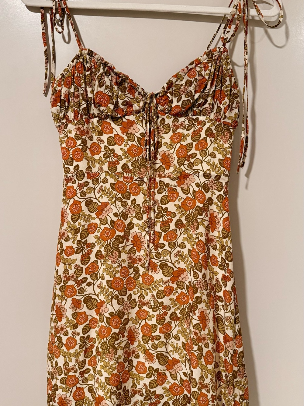Realisation Par Floral Tie-Front Sundress Top in Cream and Rust XS